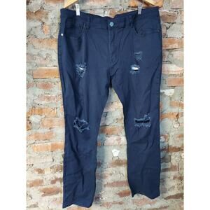 Mens New Distressed Ripped Jeans 40x32 Navy Blue Denim Straight Leg Pants